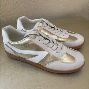 Women's White and Gold Sneakers